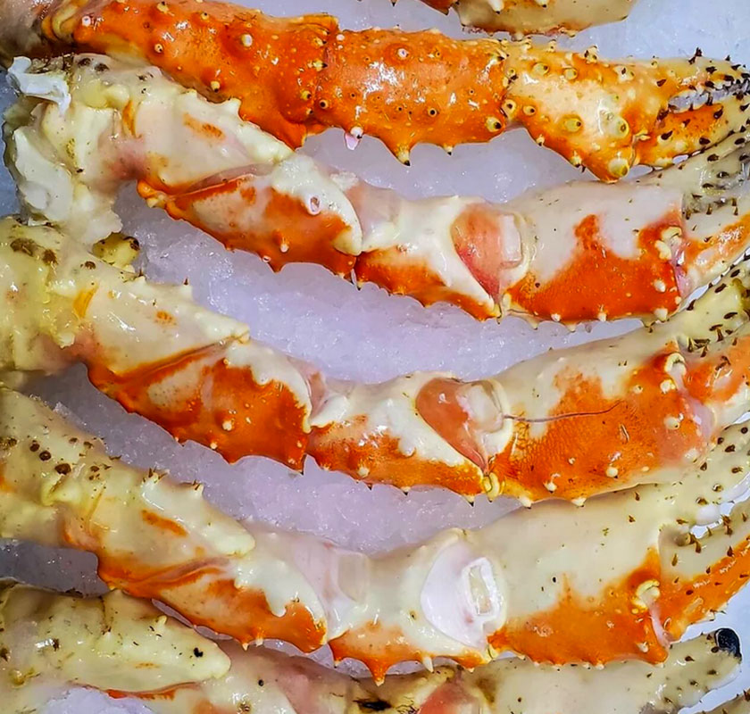 Large fresh crab legs from Diana's Seafood.