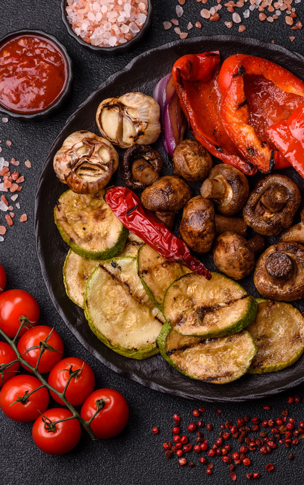 Grilled vegetables and seasonings.