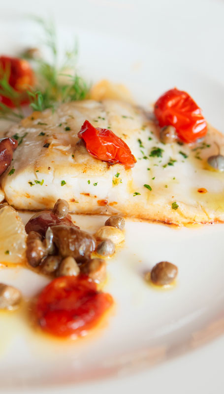 Close up of seared seabass